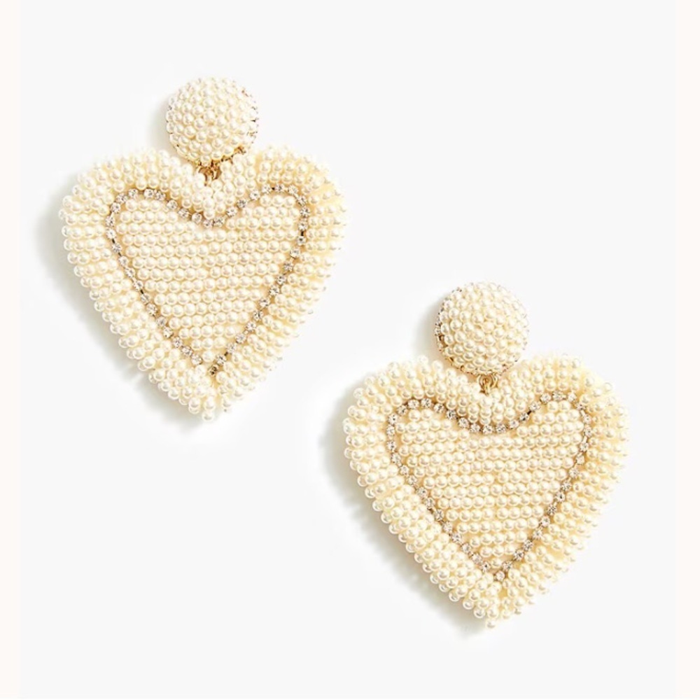J crew pearl cream Beaded heart statement earrings